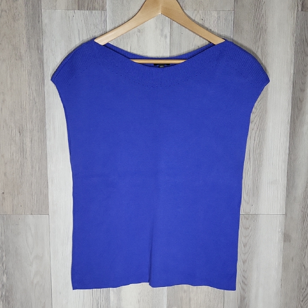 Talbots Womens Large Cap Sleeve Knit Royal Blue Blouse Summer Casual Chic
